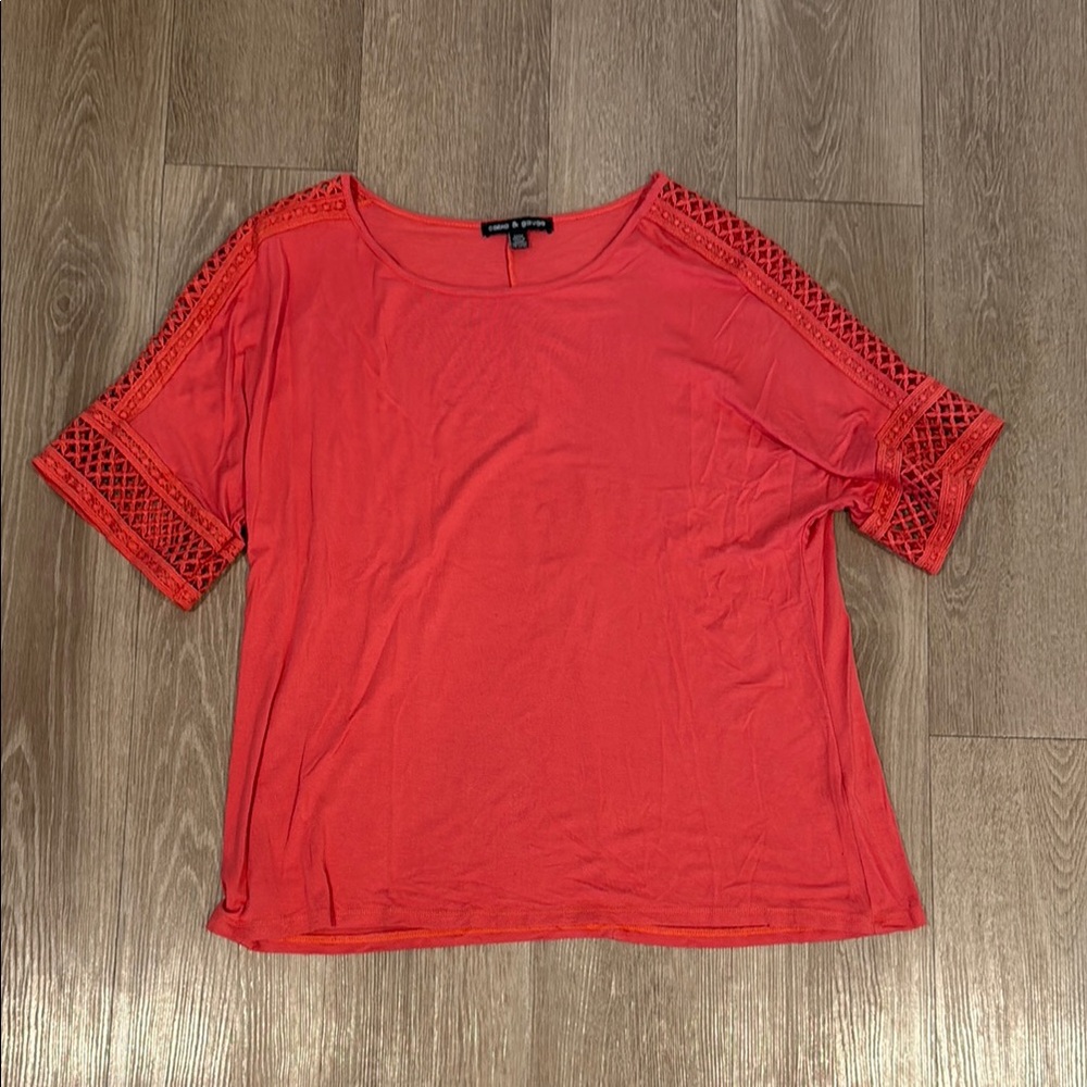 Cable & Gauge Orange Blouse with Crochet Trim